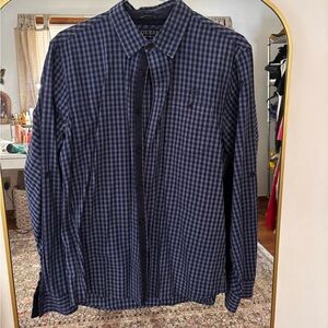 Guess Men's Navy Plaid Button Down Shirt